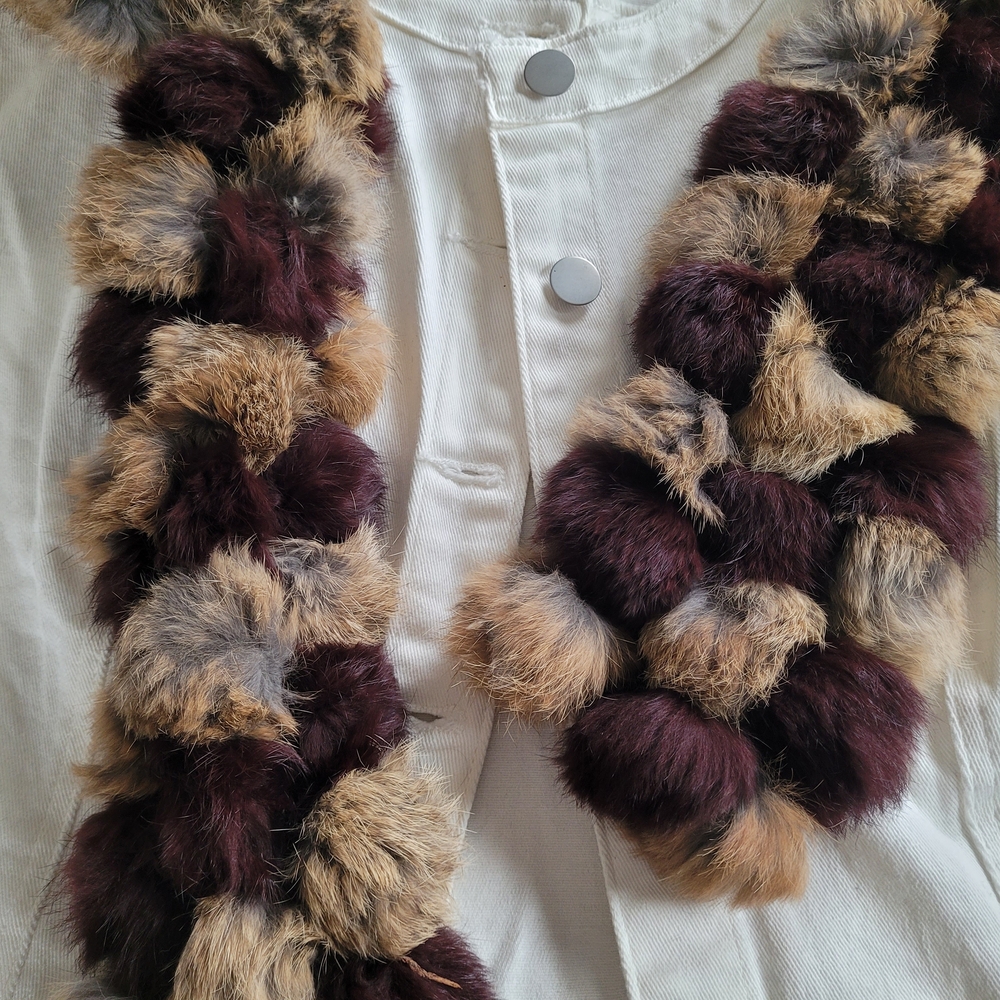 Genuine Rabbit Fur Pom Pom Scarf